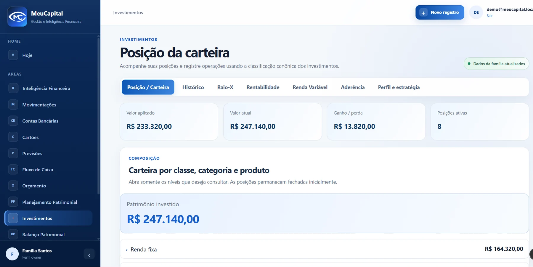 Tela de Investimentos do MeuCapital